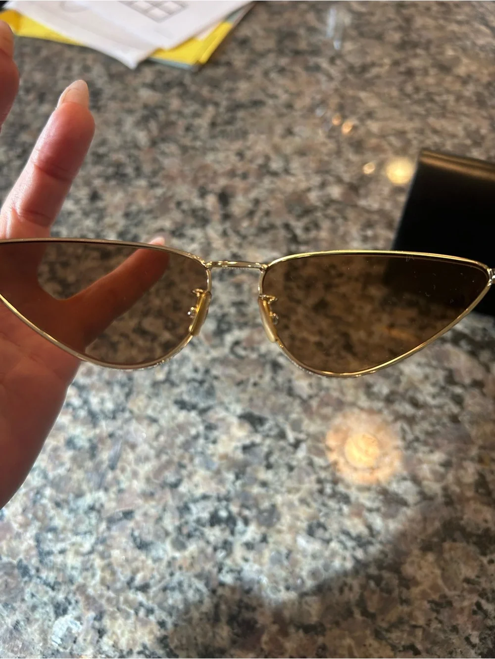 Saint Laurent SL487 003 Gold Brown Cat Eye Sunglasses + Case
